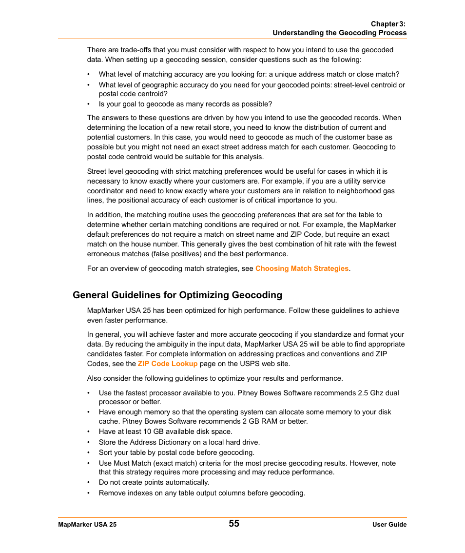 General guidelines for optimizing geocoding | Pitney Bowes MapMarker USA User Manual | Page 55 / 334