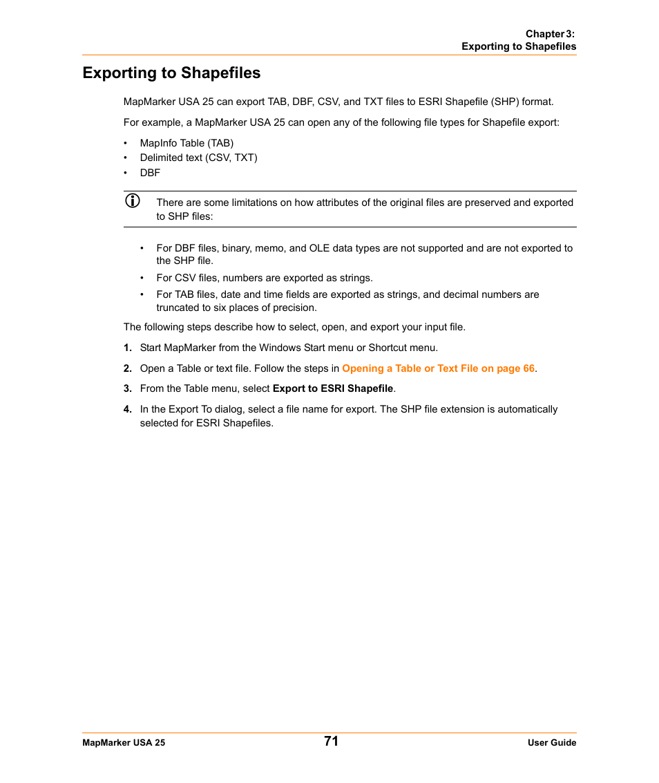 Exporting to shapefiles, Ed in | Pitney Bowes MapMarker USA User Manual | Page 71 / 334