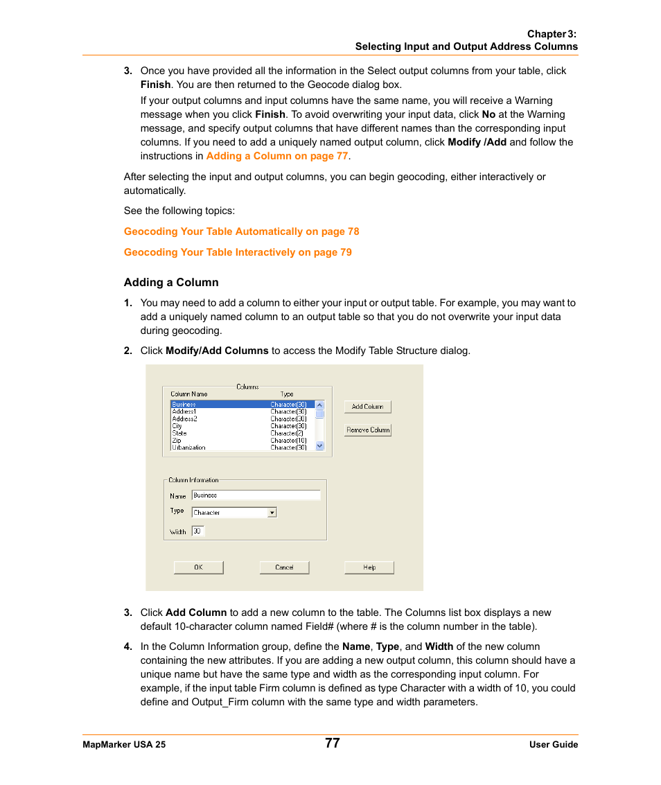 Adding a column | Pitney Bowes MapMarker USA User Manual | Page 77 / 334