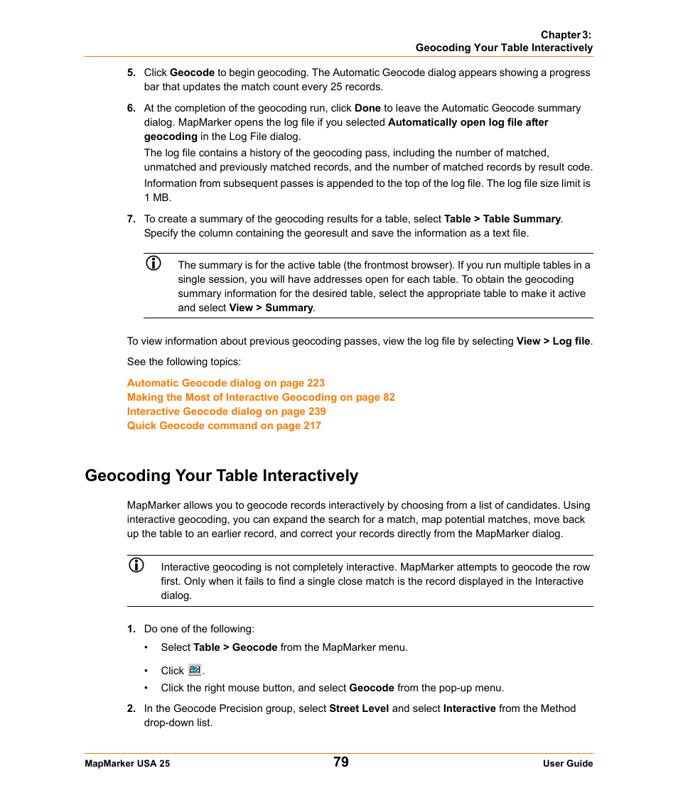Geocoding your table interactively | Pitney Bowes MapMarker USA User Manual | Page 79 / 334