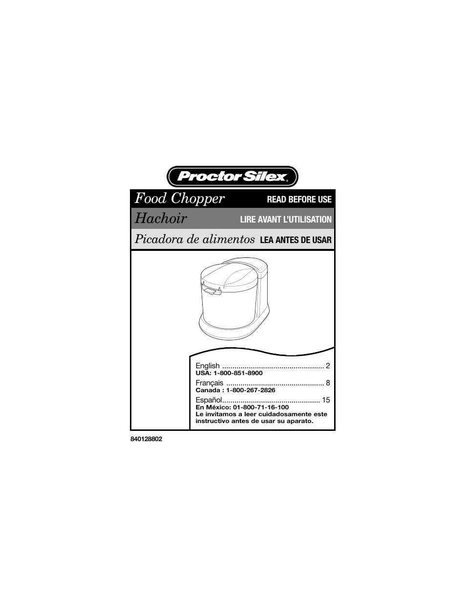 Proctor-Silex Food Chopper (black)-72507 User Manual | 24 pages