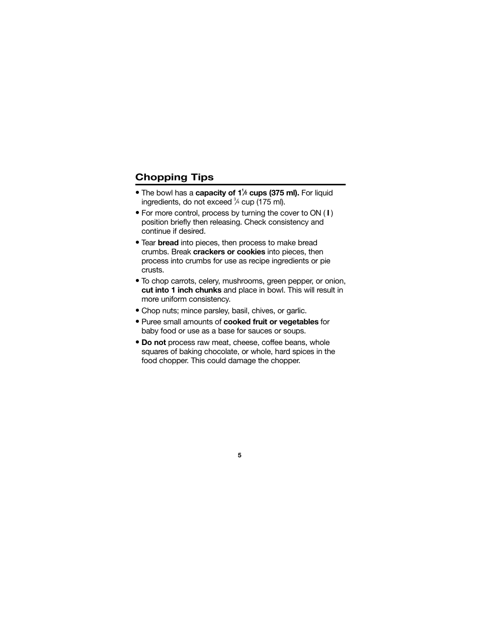 Proctor-Silex Food Chopper (black)-72507 User Manual | Page 5 / 24
