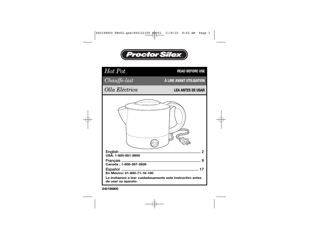 Proctor-Silex 32 Oz. Electric Hot Pot-45805 User Manual | 17 pages