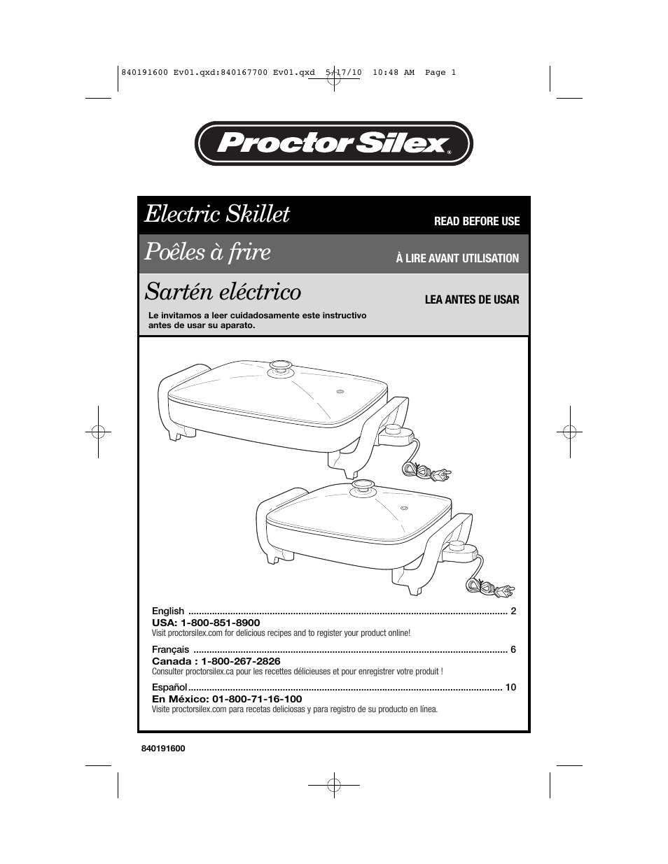 Proctor-Silex Nonstick Electric Skillet-38520GY User Manual | 16 pages