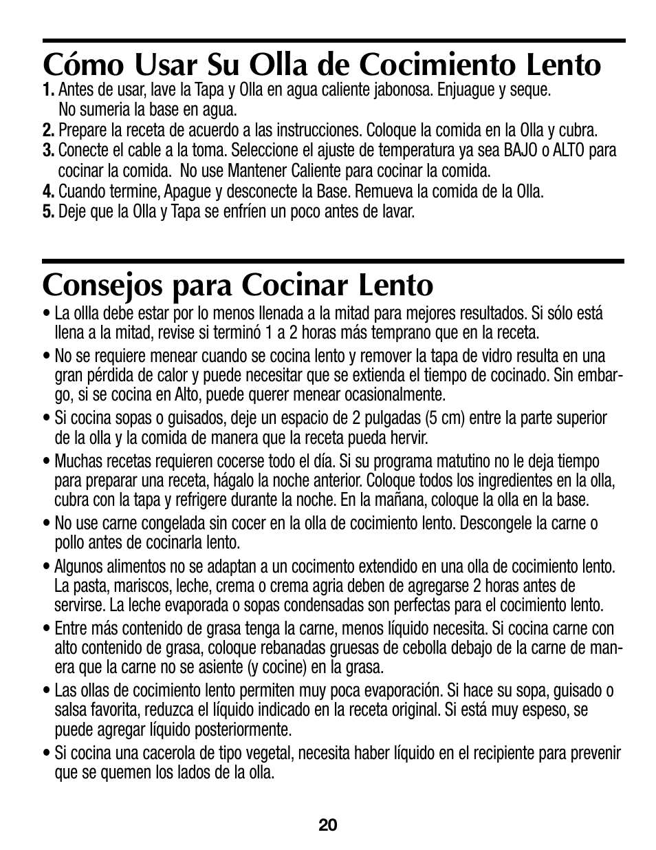 Cómo usar su olla de cocimiento lento, Consejos para cocinar lento | Proctor-Silex 4 Quart Slow Cooker (round)-33040Y User Manual | Page 20 / 24