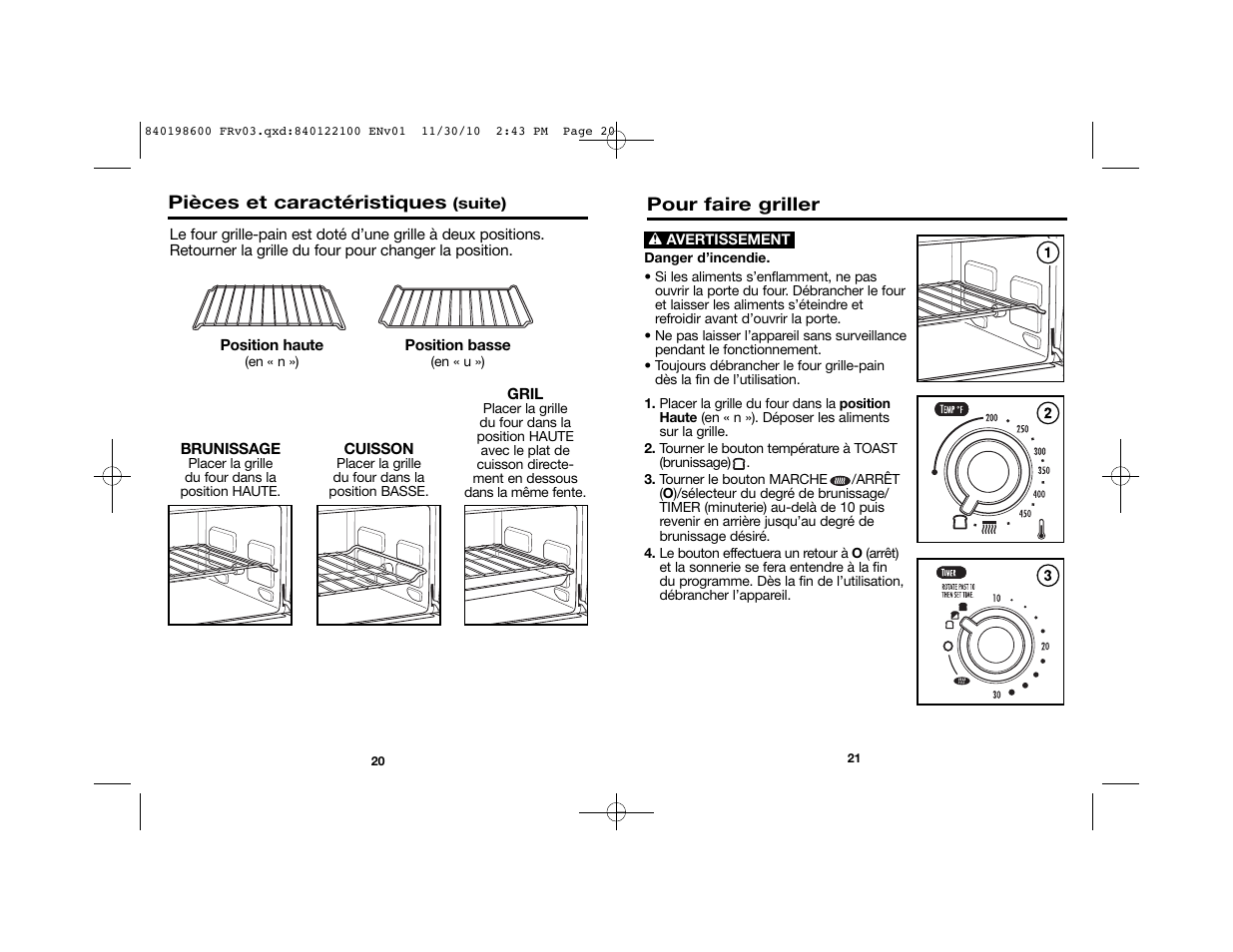 Pour faire griller, Pièces et caractéristiques | Proctor-Silex Toaster Oven (white)-31119 User Manual | Page 12 / 25