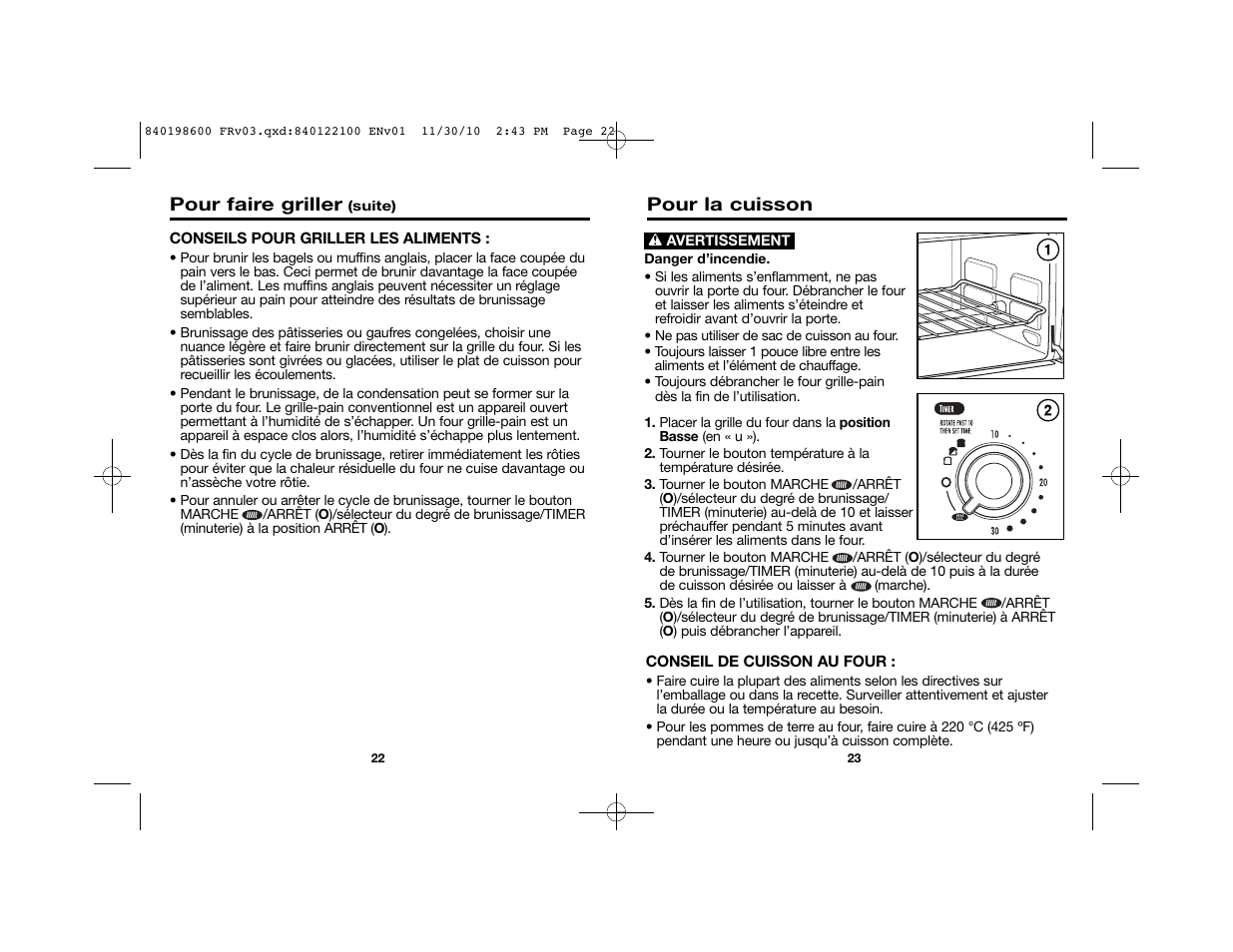 Pour la cuisson, Pour faire griller | Proctor-Silex Toaster Oven (white)-31119 User Manual | Page 13 / 25