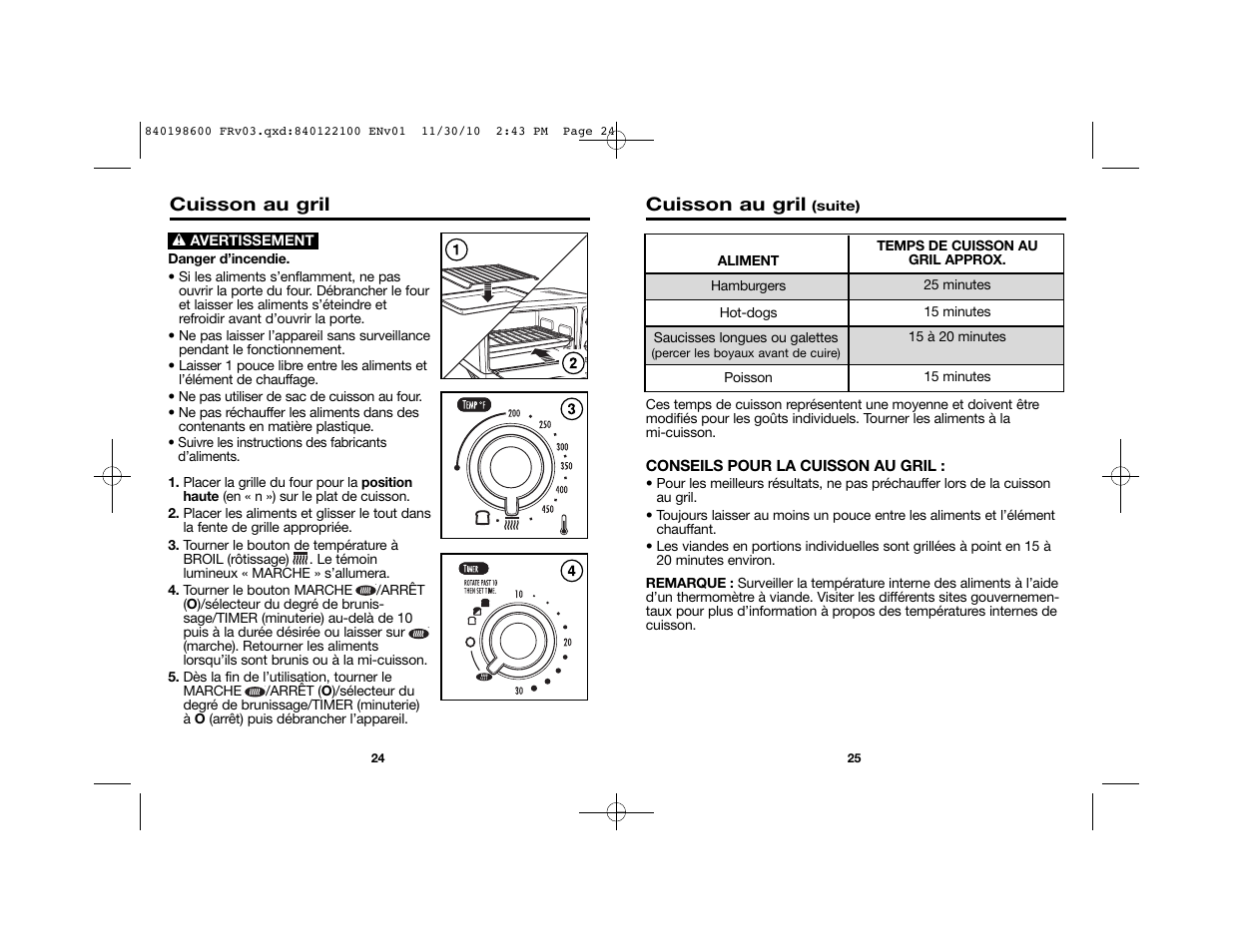 Cuisson au gril | Proctor-Silex Toaster Oven (white)-31119 User Manual | Page 14 / 25