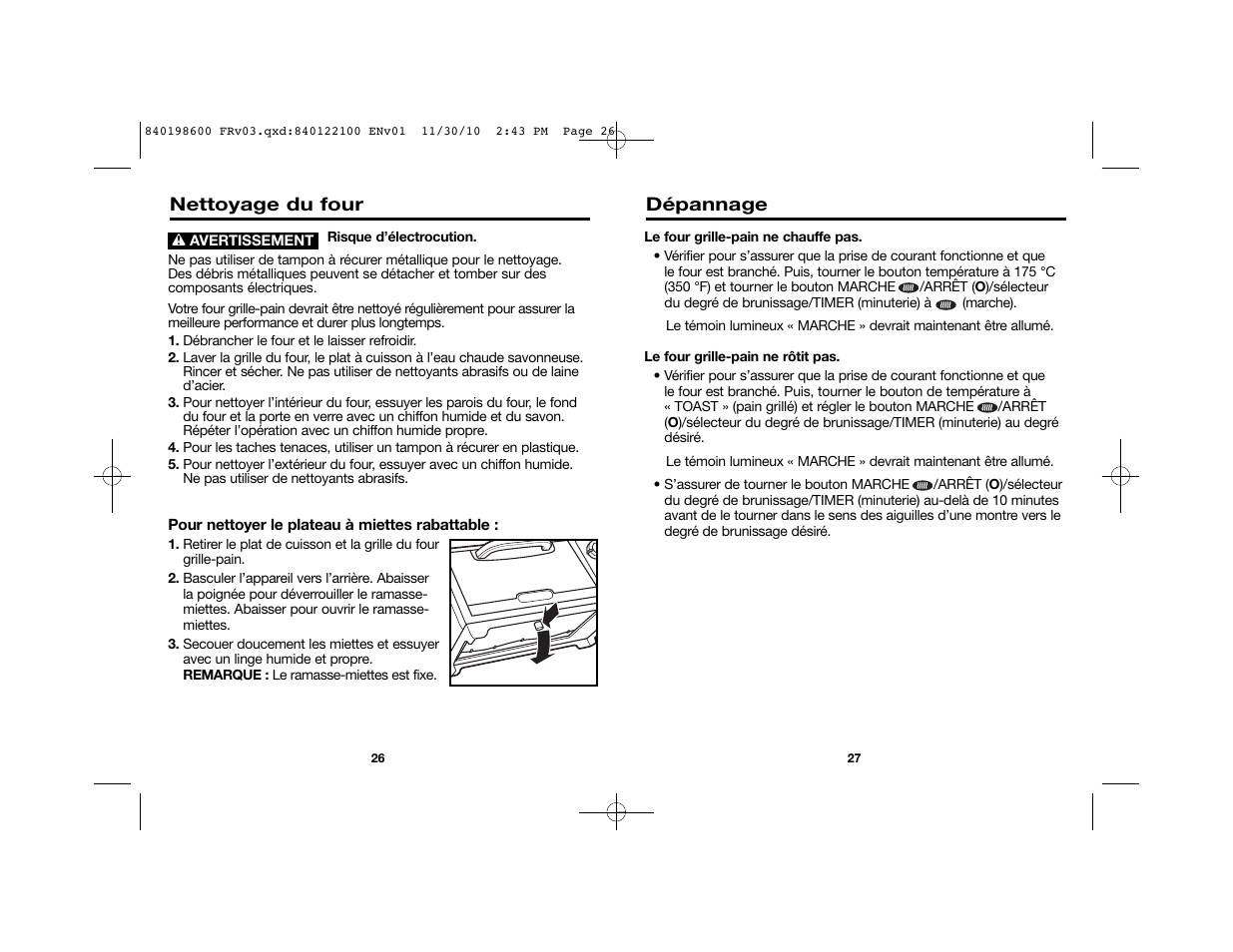 Dépannage, Nettoyage du four | Proctor-Silex Toaster Oven (white)-31119 User Manual | Page 15 / 25