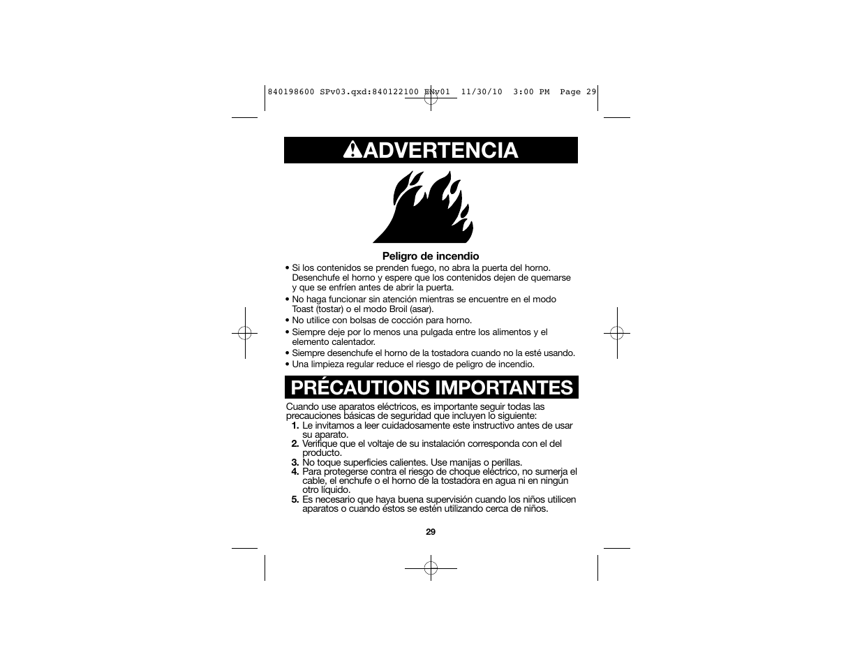 Wadvertencia, Précautions importantes | Proctor-Silex Toaster Oven (white)-31119 User Manual | Page 17 / 25