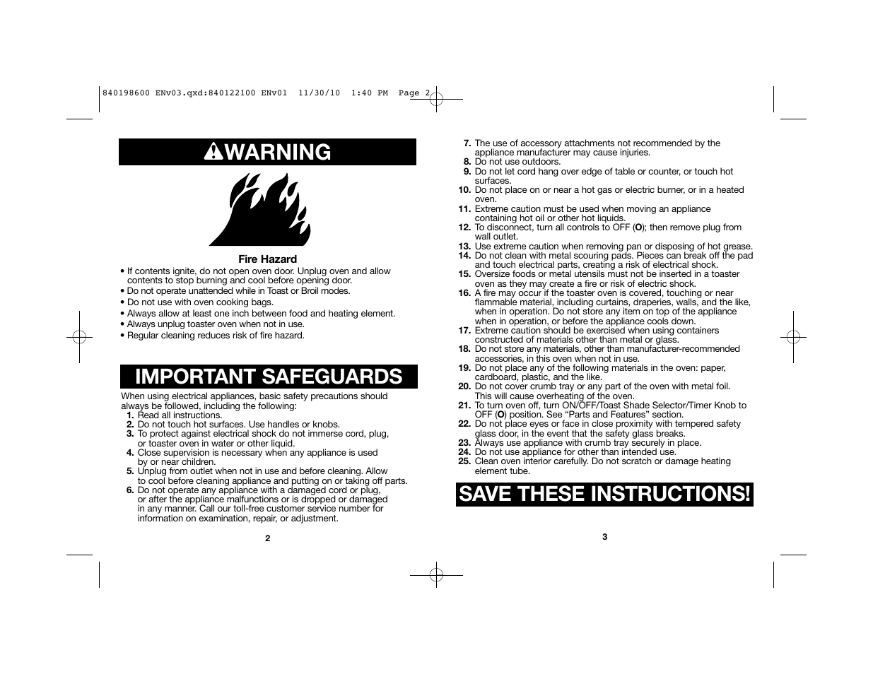 Wwarning, Important safeguards, Save these instructions | Proctor-Silex Toaster Oven (white)-31119 User Manual | Page 2 / 25