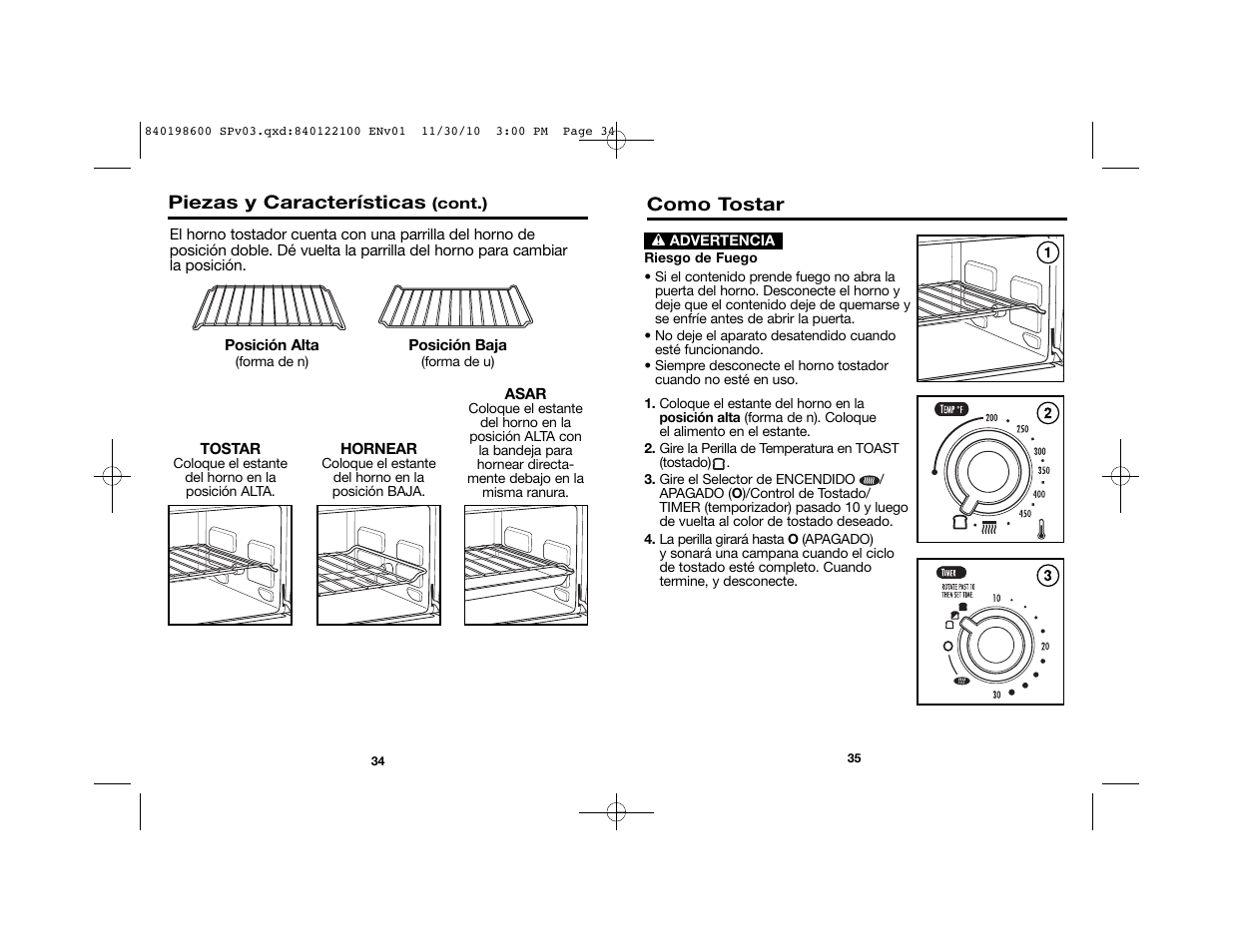 Como tostar, Piezas y características | Proctor-Silex Toaster Oven (white)-31119 User Manual | Page 20 / 25