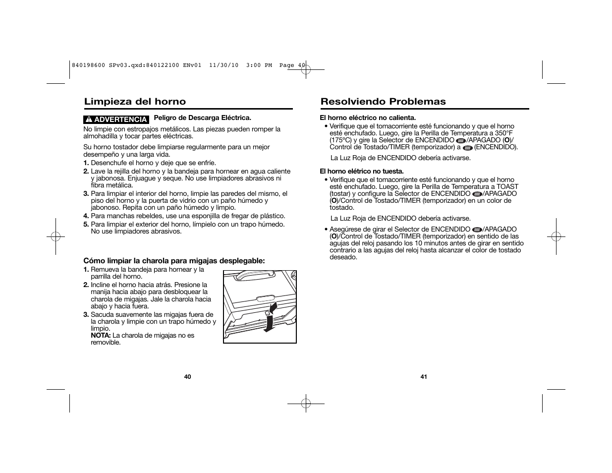 Resolviendo problemas, Limpieza del horno | Proctor-Silex Toaster Oven (white)-31119 User Manual | Page 23 / 25