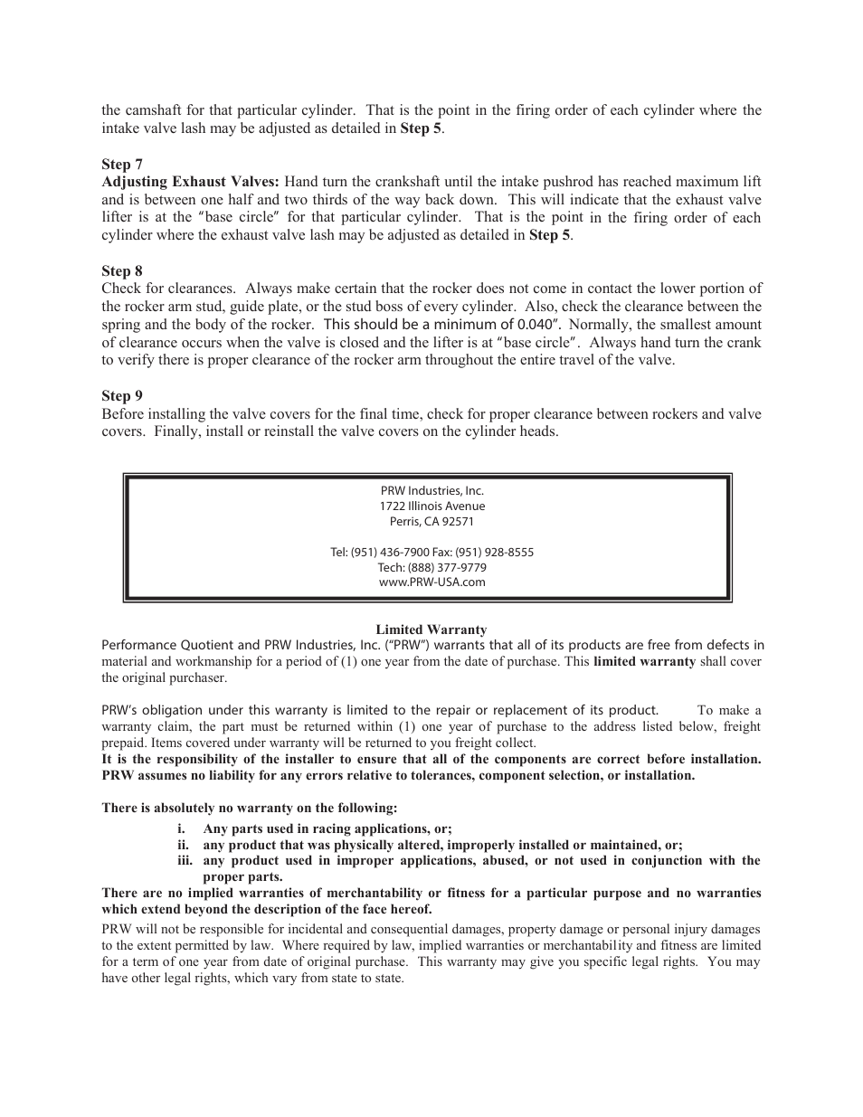 08 prw ssr rocker install guides1722 v1.5b | PRW 08 PRW Sportsman Series Steel Roller Tip Rocker Arms User Manual | Page 2 / 2