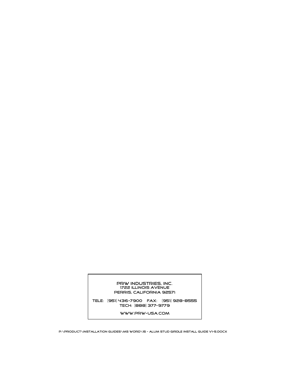 PRW 15 PRW Billet Aluminum Stud Girdle User Manual | Page 2 / 2