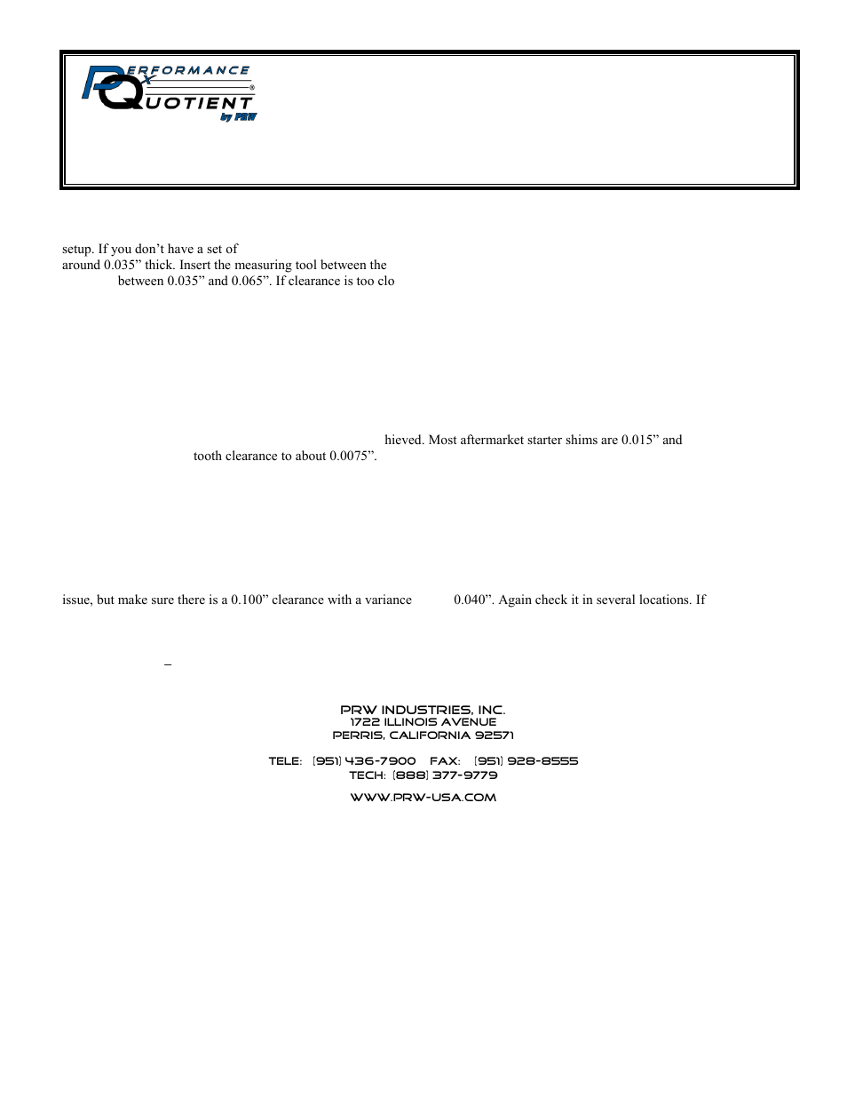 PRW 16 PQ Series Billet Steel Flywheel User Manual | Page 2 / 2