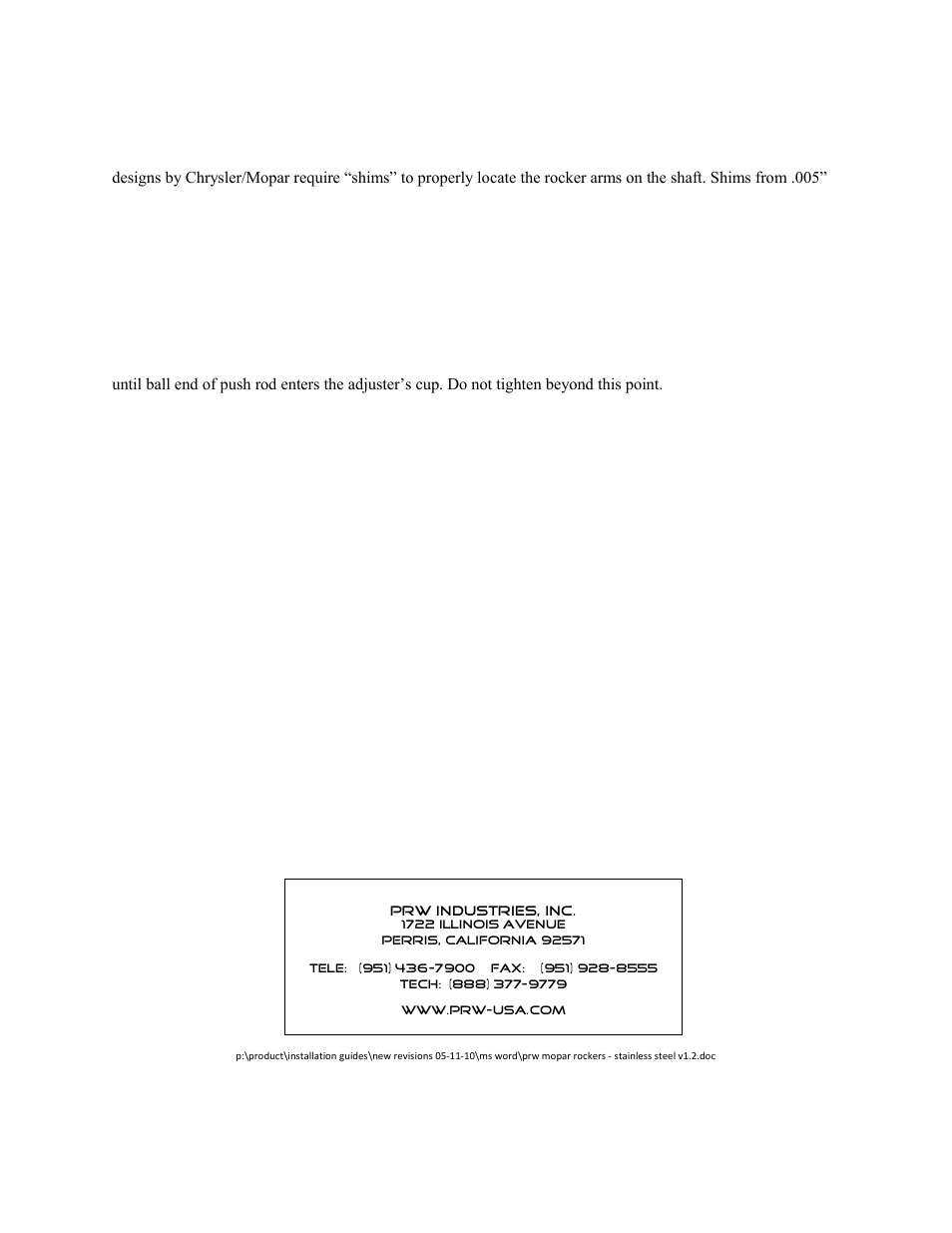 PRW 32 PQ Series Alloy Steel Mopar Shaft Mount Rocker User Manual | Page 2 / 2