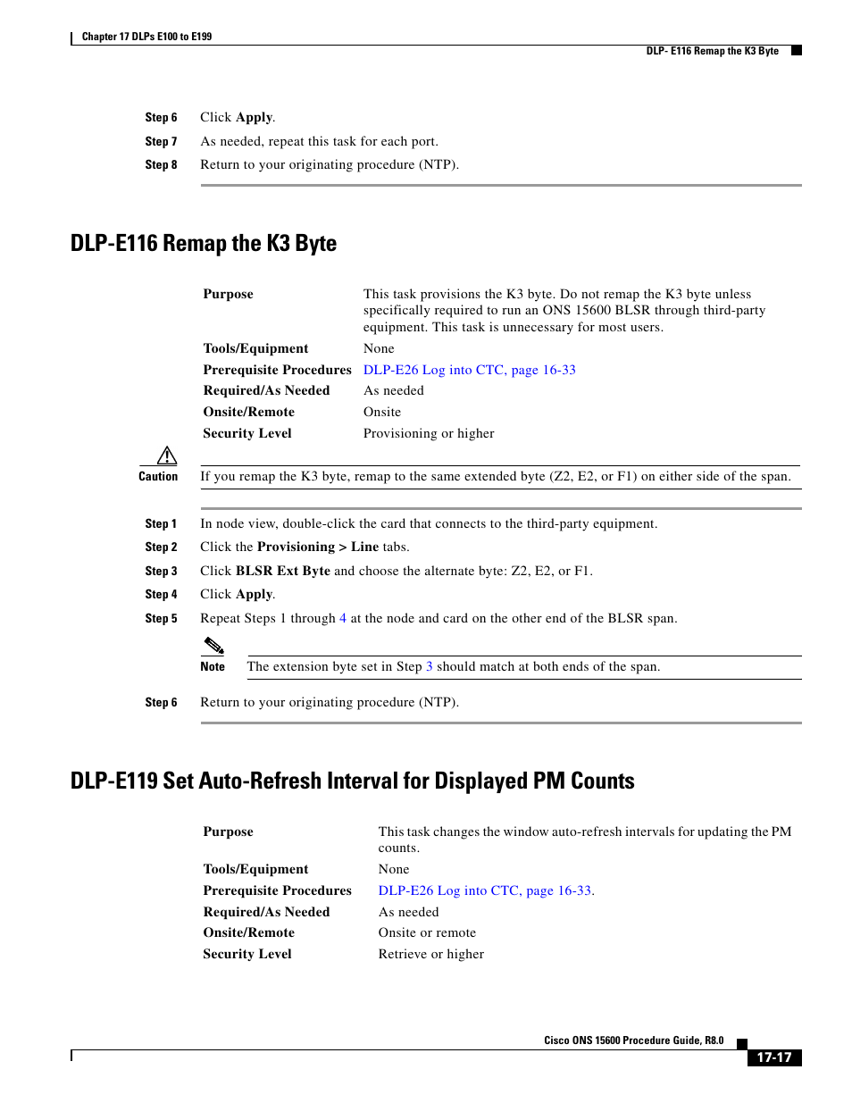Dlp-e116 remap the k3 byte | Cisco 15600 User Manual | Page 17 / 78