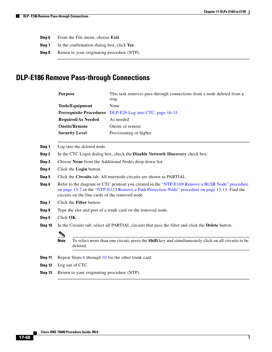 Dlp-e186 remove pass-through connections | Cisco 15600 User Manual | Page 68 / 78