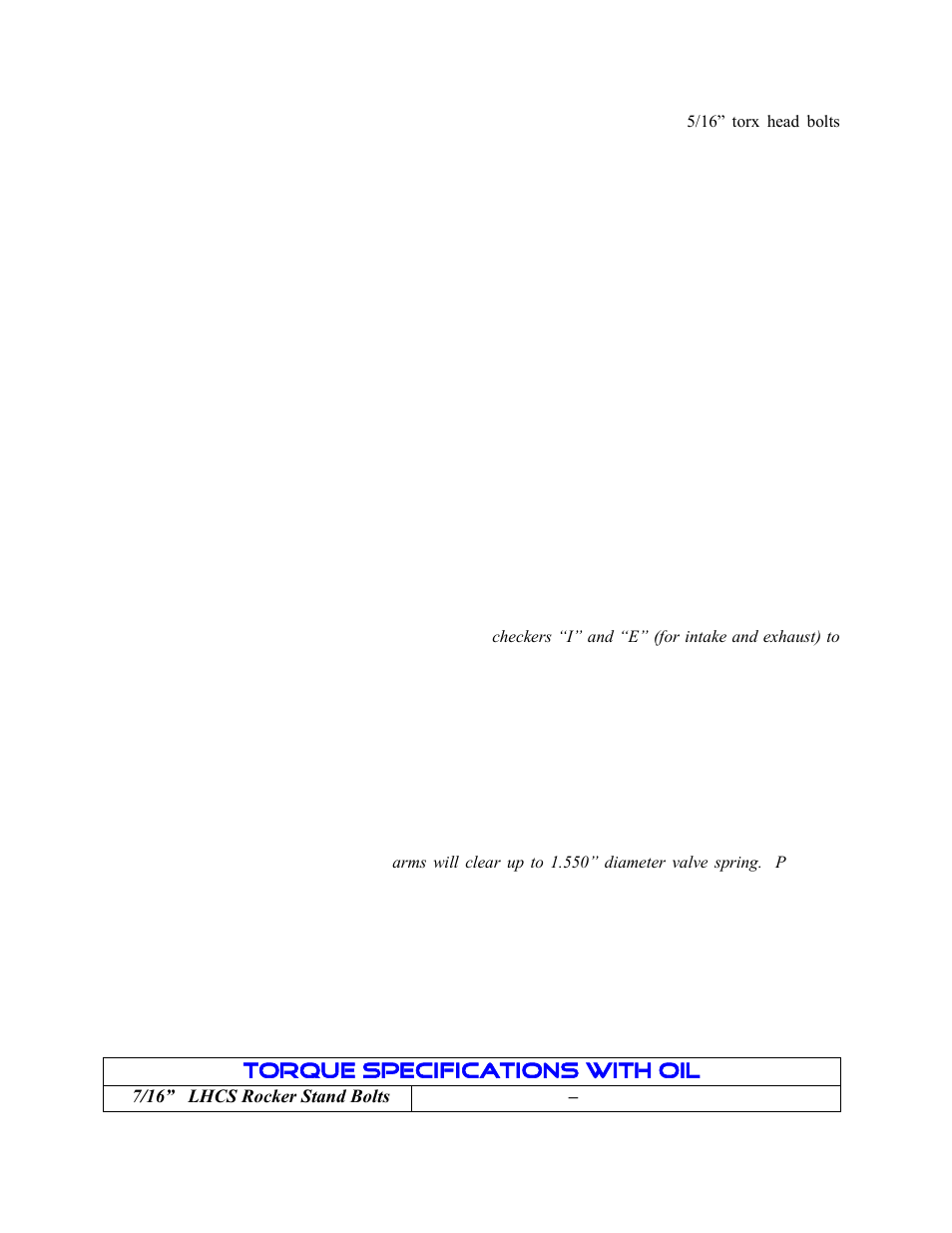 Torque specifications with oil | PRW 33 PQ Series Aluminum SB Ford Shaft Mount Rocker User Manual | Page 3 / 4