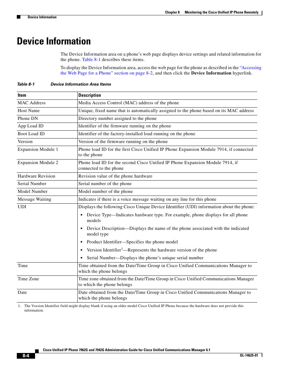 Device information | Cisco OL-14625-01 User Manual | Page 4 / 14