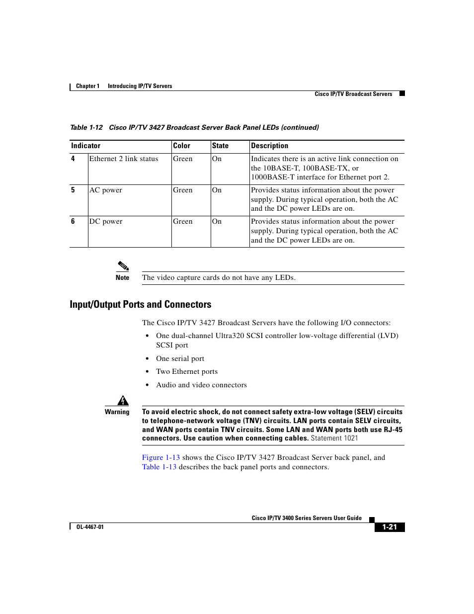 Input/output ports and connectors | Cisco IP/TV 3400 Series User Manual | Page 47 / 126