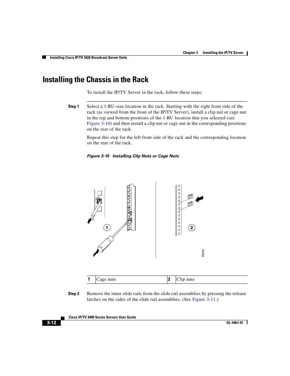 Installing the chassis in the rack | Cisco IP/TV 3400 Series User Manual | Page 74 / 126