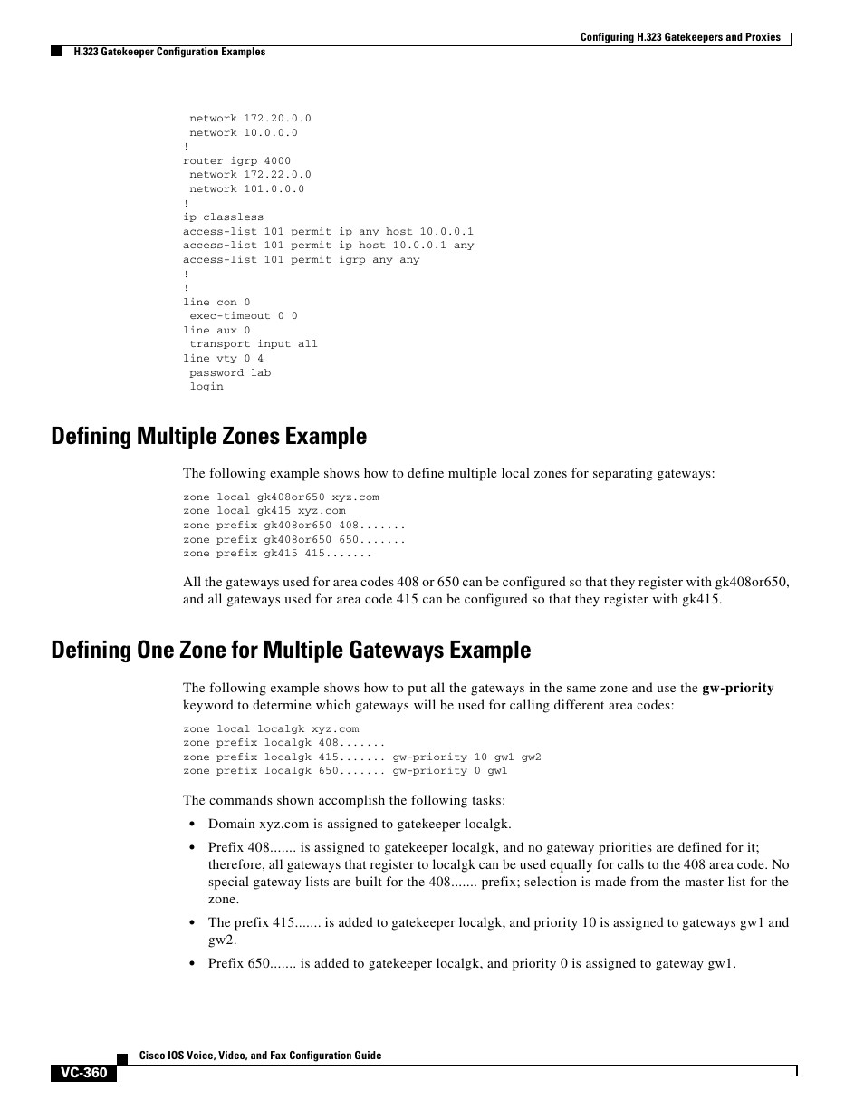 Defining multiple zones example, Defining one zone for multiple gateways example | Cisco H.323 VC-289 User Manual | Page 72 / 76