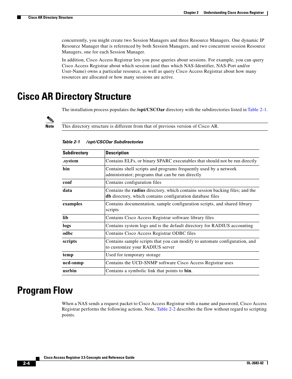 Cisco ar directory structure, Program flow | Cisco Cisco Access Registrar 3.5 User Manual | Page 22 / 80