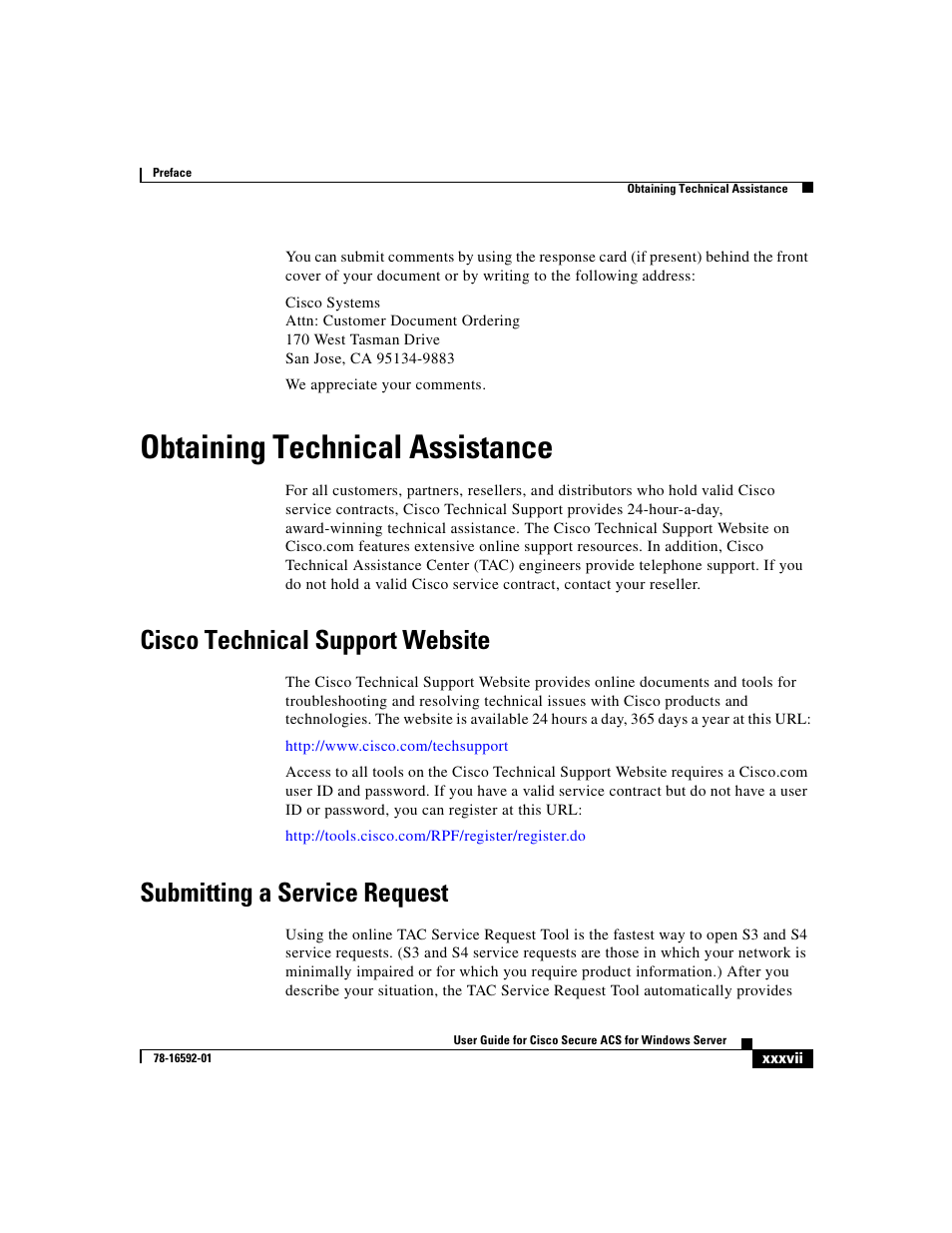 Obtaining technical assistance, Cisco technical support website, Submitting a service request | Cisco 3.3 User Manual | Page 37 / 860
