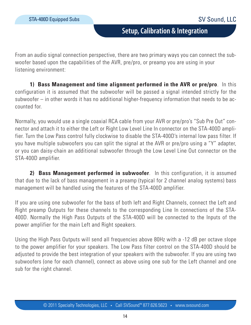 Setup, calibration & integration, Sv sound, llc | SVS PB12-NSD User Manual | Page 14 / 18