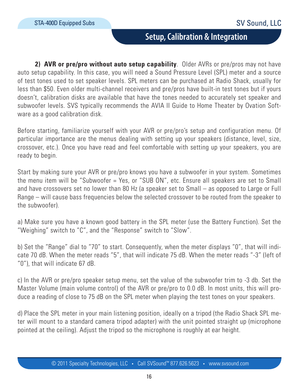 Setup, calibration & integration, Sv sound, llc | SVS PB12-NSD User Manual | Page 16 / 18
