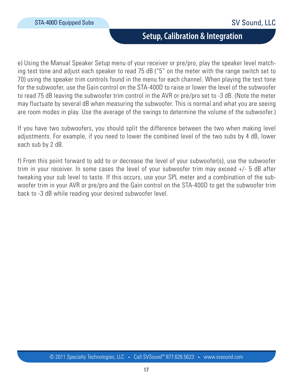 Setup, calibration & integration, Sv sound, llc | SVS PB12-NSD User Manual | Page 17 / 18