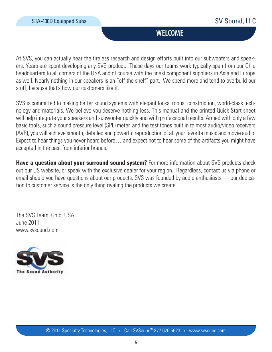 Welcome, Sv sound, llc | SVS PB12-NSD User Manual | Page 5 / 18
