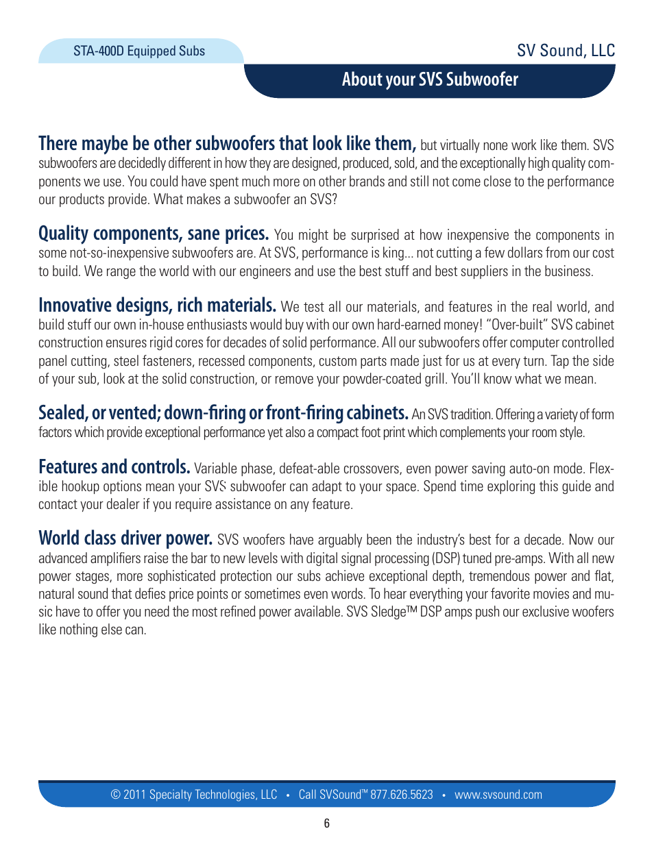 Quality components, sane prices, Innovative designs, rich materials, Features and controls | World class driver power, About your svs subwoofer | SVS PB12-NSD User Manual | Page 6 / 18