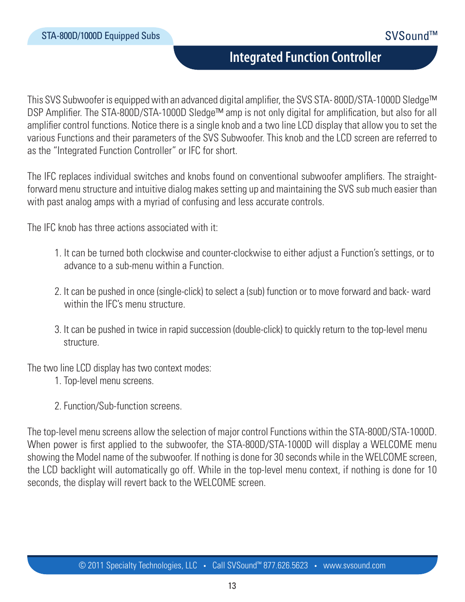 Integrated function controller, Svsound | SVS PB12-Plus User Manual | Page 13 / 34