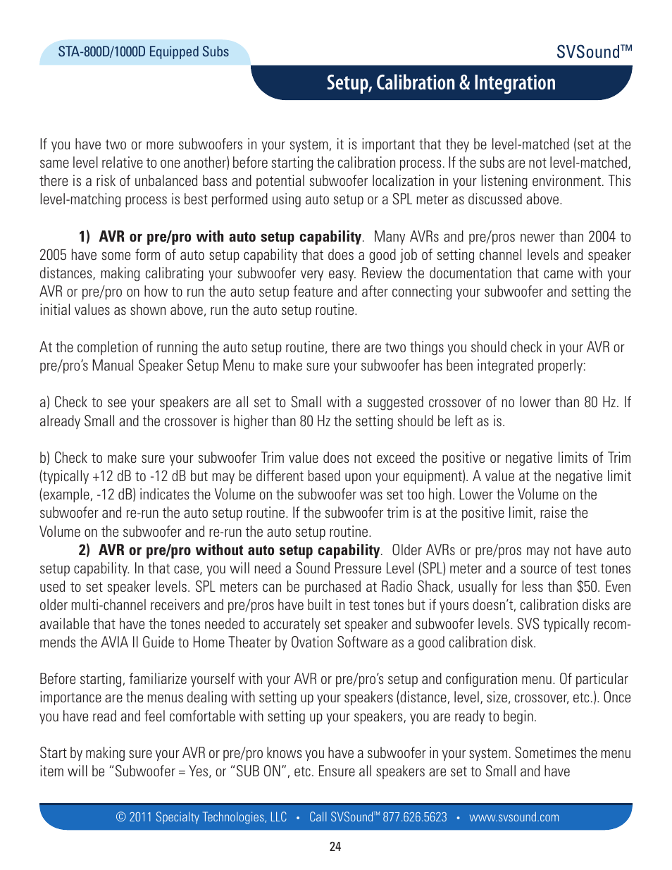 Setup, calibration & integration, Svsound | SVS PB12-Plus User Manual | Page 24 / 34