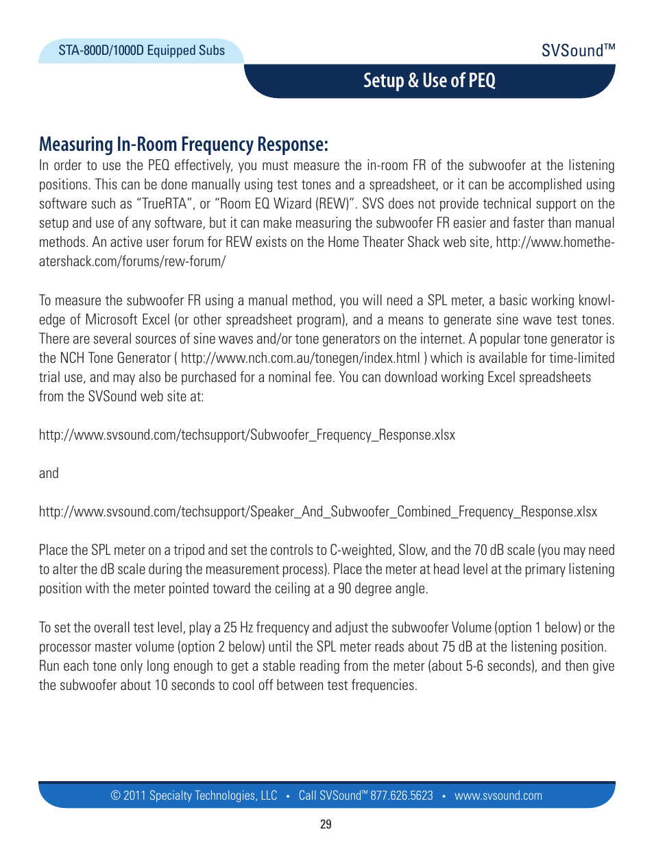 Measuring in-room frequency response, Setup & use of peq, Svsound | SVS PB12-Plus User Manual | Page 29 / 34