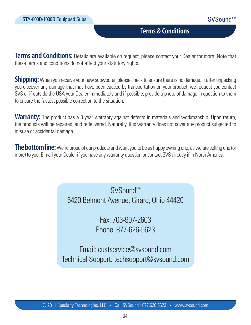 Terms and conditions, Shipping, Warranty | The bottom line, Svsound, Terms & conditions | SVS PB12-Plus User Manual | Page 34 / 34