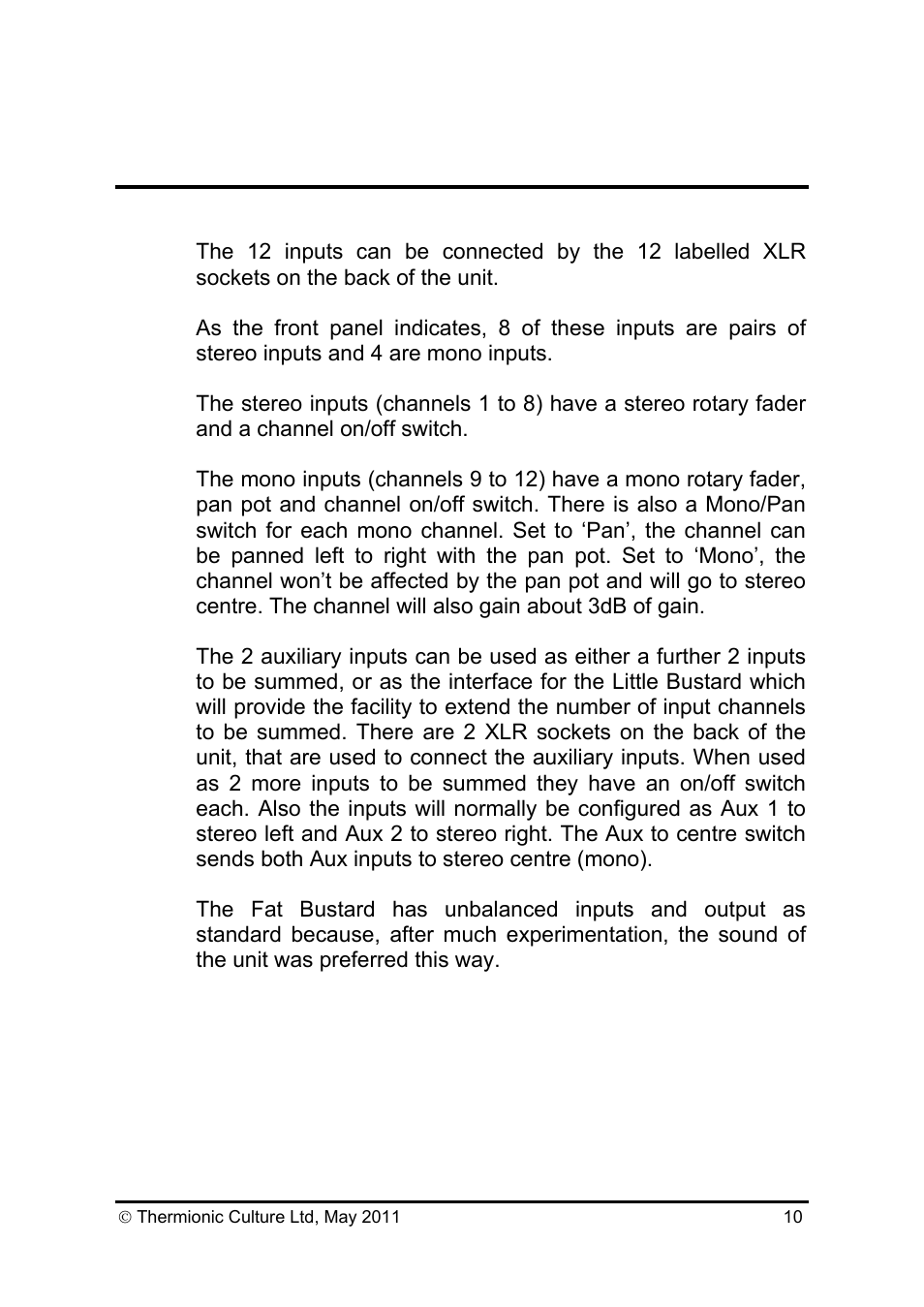 Thermionic Culture THE FAT BUSTARD II 12 Channel Summing mixer User Manual | Page 11 / 15