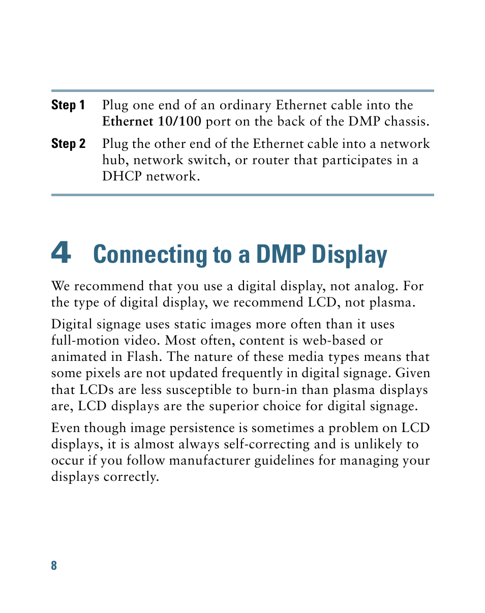 4 connecting to a dmp display, Connecting to a dmp display | Cisco 4400G User Manual | Page 8 / 28
