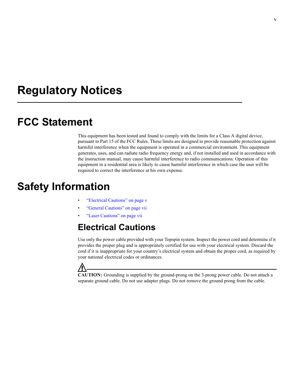Regulatory notices, Fcc statement, Safety information | Electrical cautions | Cisco TOPSPIN SFS 3001 User Manual | Page 5 / 30