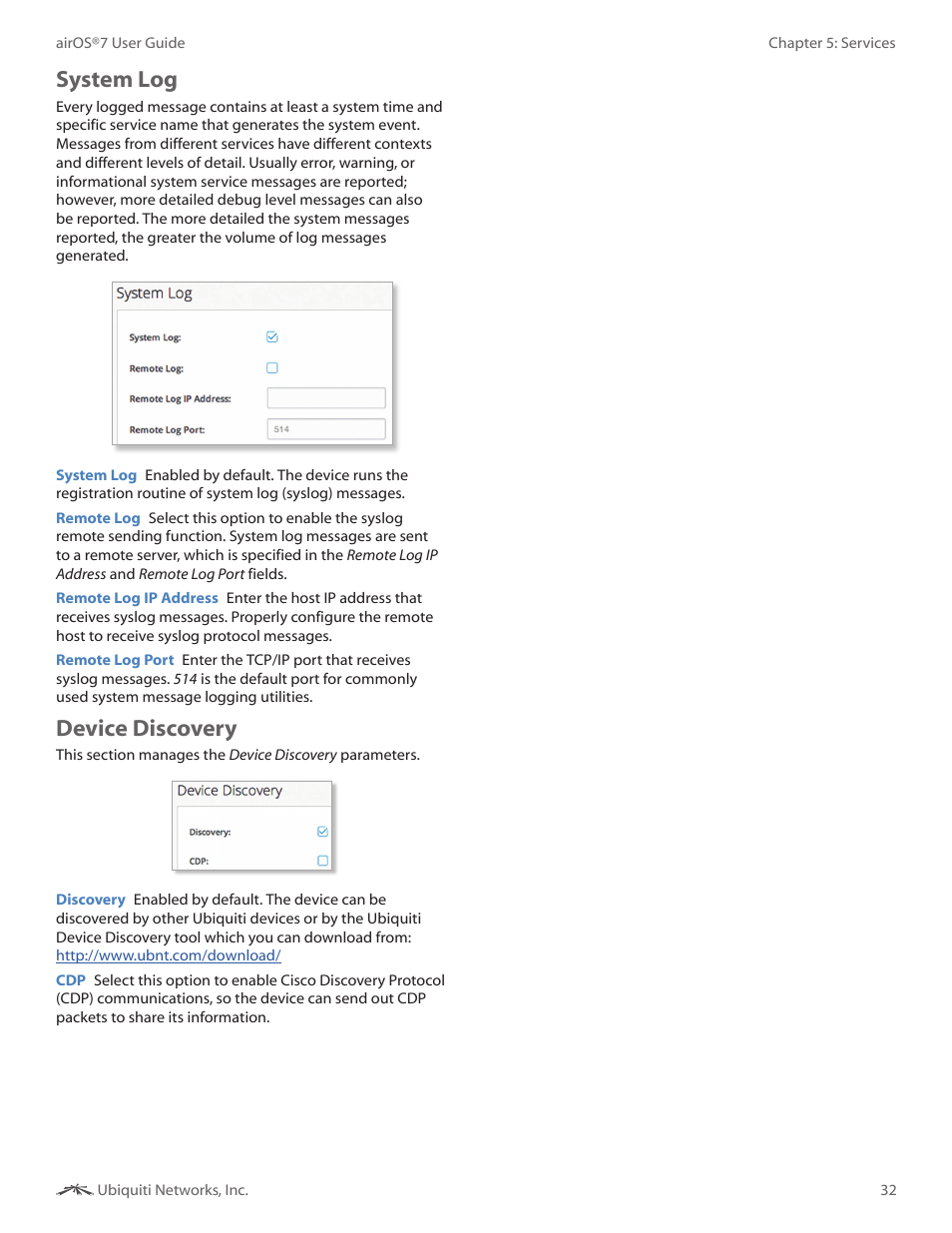 System log, Device discovery, System log device discovery | Ubiquiti Networks Rockeac User Manual | Page 35 / 45