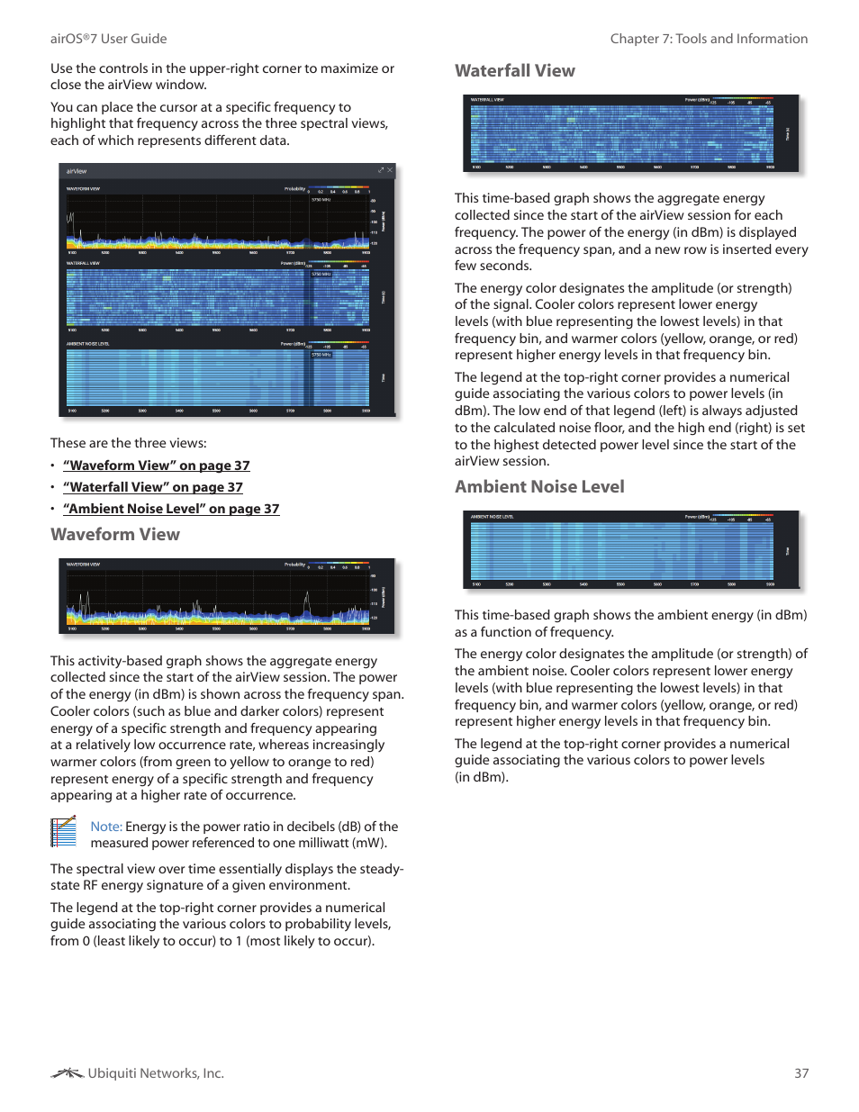 Waveform view, Waterfall view, Ambient noise level | Ubiquiti Networks Rockeac User Manual | Page 40 / 45