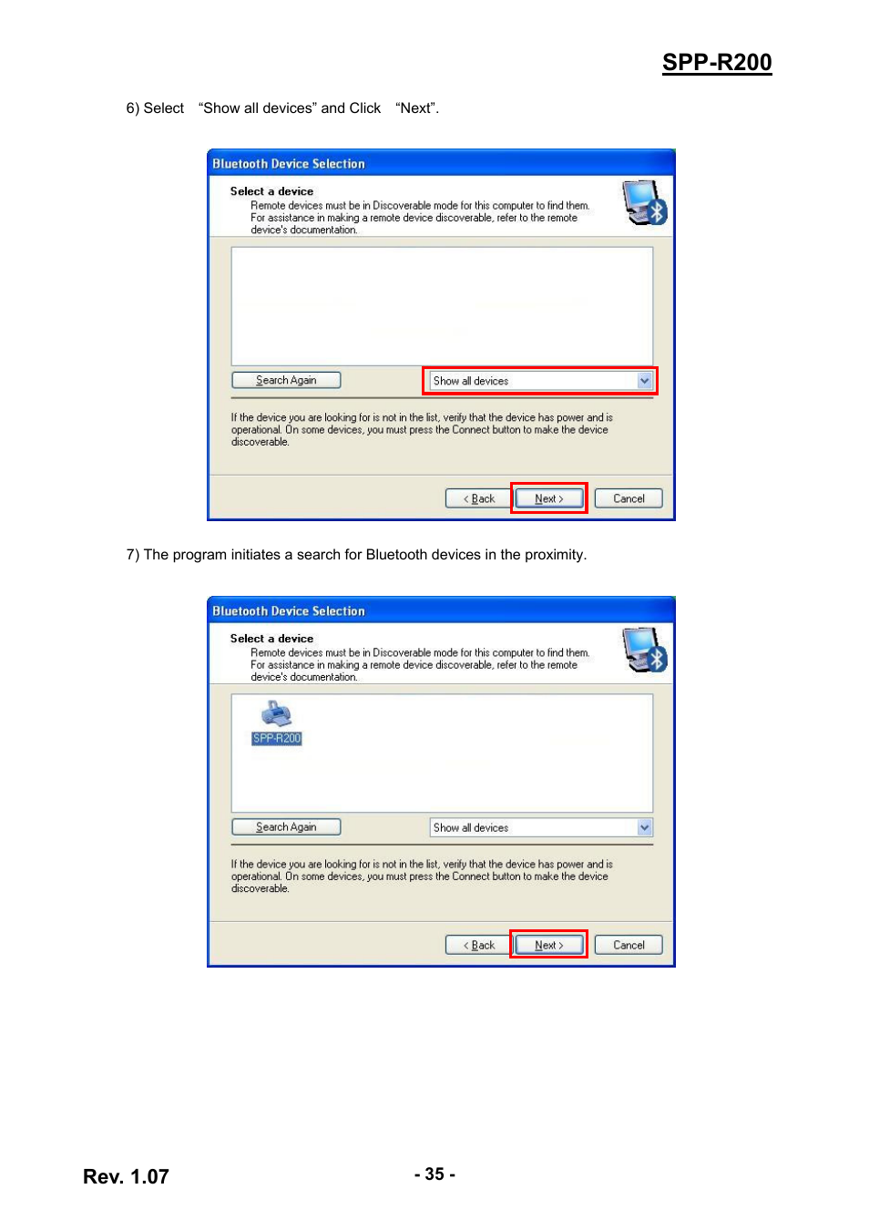 Spp-r200, Rev. 1.07 | BIXOLON SPP-R200 User Manual | Page 35 / 38