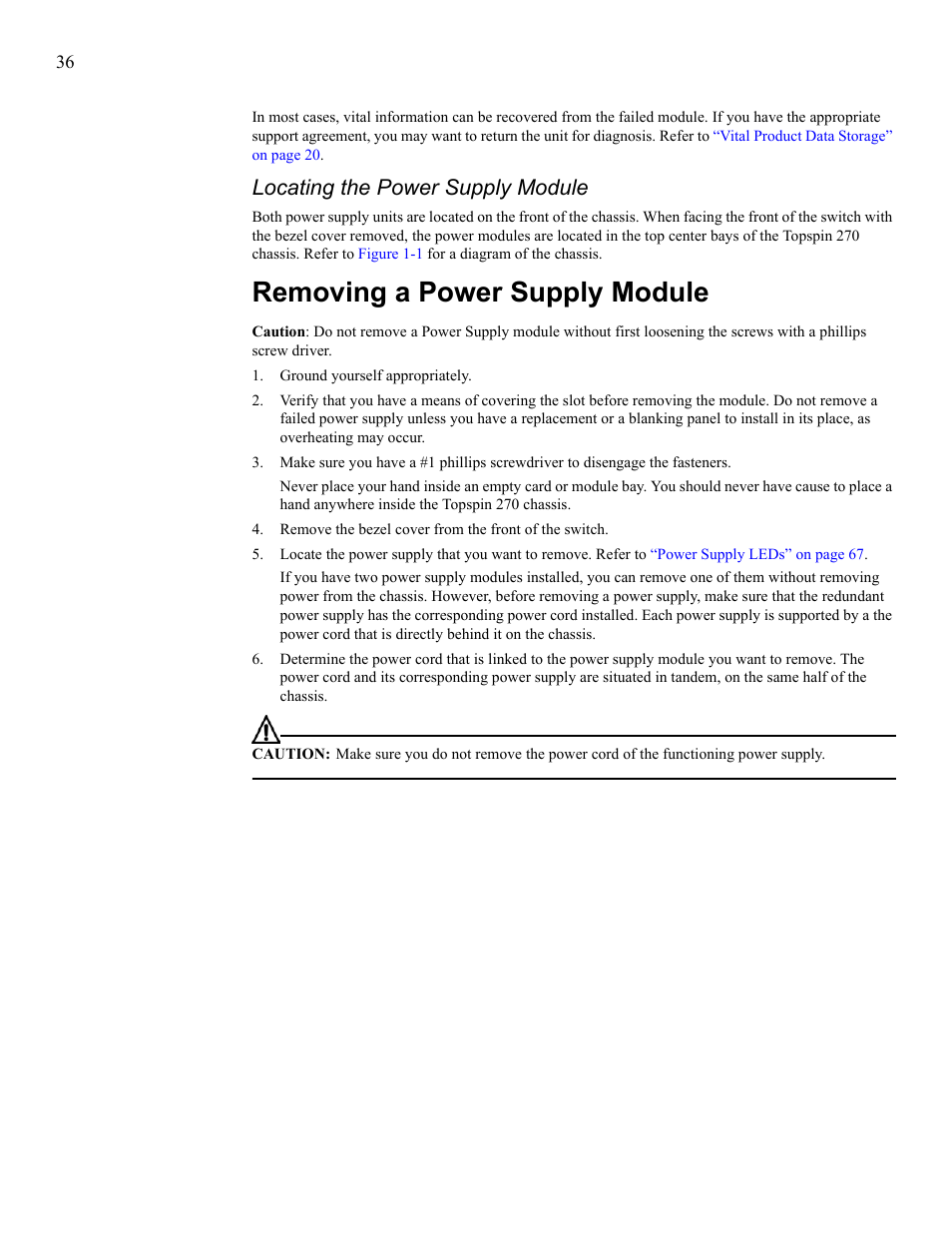 Removing a power supply module, Locating the power supply module | Cisco SFS 7008 User Manual | Page 36 / 108