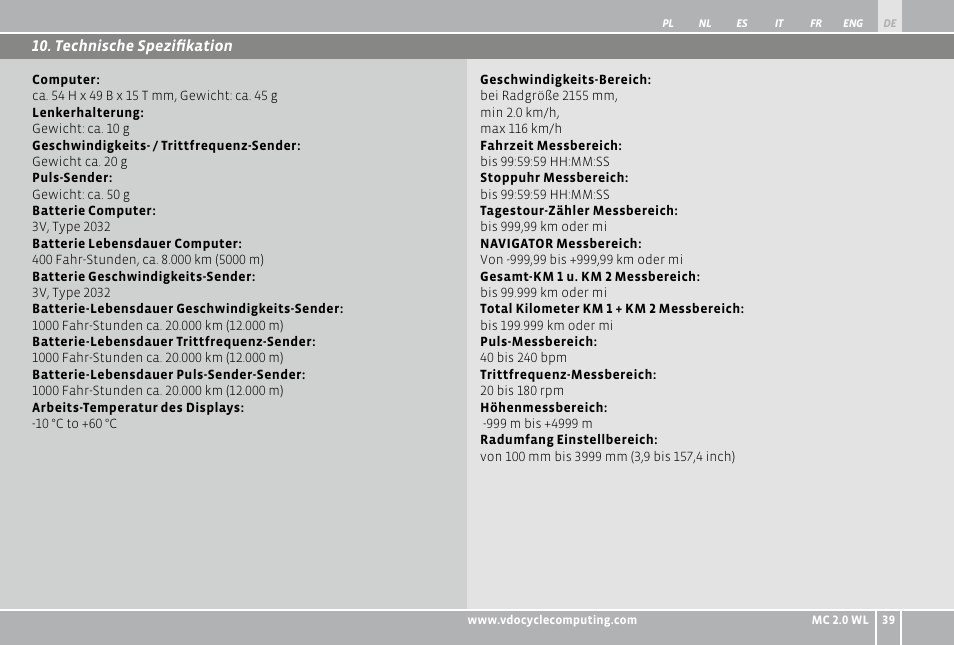 VDO WL MC 2.0 User Manual | Page 39 / 272