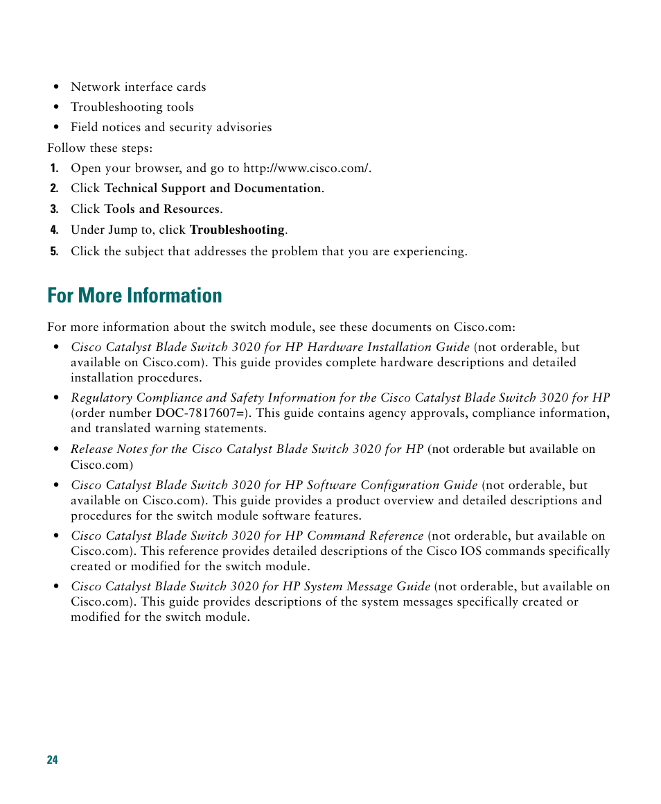 For more information | Cisco 3020 User Manual | Page 24 / 36