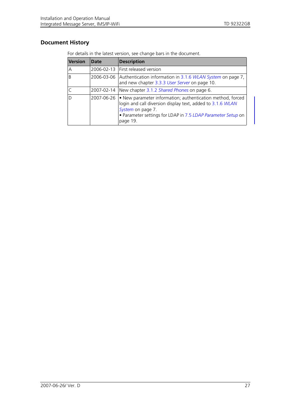 Document history | Cisco TD 92322GB User Manual | Page 30 / 34