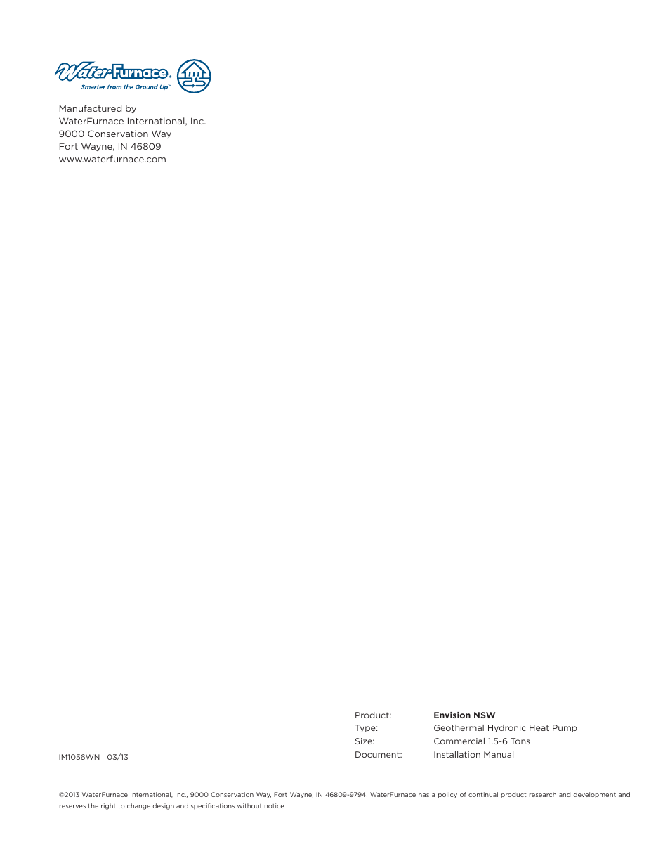 WaterFurnace Envision Hydronic (NSW) User Manual | Page 52 / 52